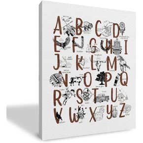 Cowboy Alphabet,Cowboy Nursery Decor for Home,Western Alphabet Framed Canvas,Western Alphabet Wall Decor,Western Alphabet Wall Art Decor For Home Nursery Boy Room(11x14inch)