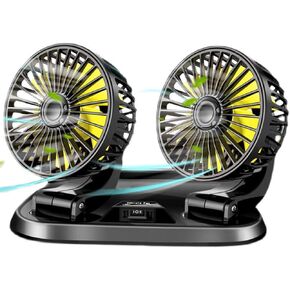 DURAKINGS Car Fan, 12V Electric Car Cooling Fan 360 Degree Rotatable Telescopic Dual Head That Plugs Into Cigarette Lighter&Low Noise Automobile Fan for Car Sedan Truck SUV RV, black (JGN5232)