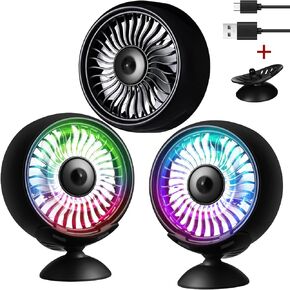 3 Pcs Cooling Car Fan Electric Car Fans Rechargeable Electric Car Fans with Colorful Lights 360 Degree Rotatable Portable USB Clip Fan for Cars, SUV Trucks, Boats, Golf Carts or Home, Black