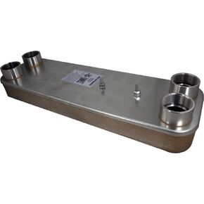 Duda Energy HX9520:F200 B3-95A 20 Plate Stainless Steel Heat Exchanger with 2" Female NPT Ports Copper Brazed, 2.2" Height, 7.5" Width, 24.3" Length