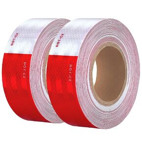 DOT-C2 Reflective Tape 2 Inch x 200 Feet Reflective Safety Tape Red White Conspicuity Safety Reflective Tape Outdoor Waterproof for Trailers