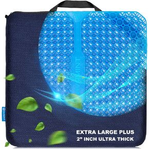 Gel Seat Cushions for Long Sitting- Extra Large & 2" Inch Ultra Thick- Office Chair Cushion for Pressure Relief, Sciatica, Hip & Back Pain- Car Seat, Wheelchair, Kayak Seat- Non-Slip Ties