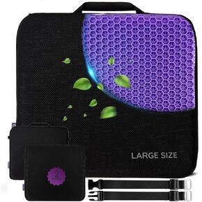 Gel Seat Cushions for Long Sitting- Extra Large & 2" Inch Ultra Thick- Office Chair Cushion for Pressure Relief, Sciatica, Hip & Back Pain- Car Seat, Wheelchair, Kayak Seat- Non-Slip Ties