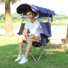 Camping Chair with Shade Canopy - Outdoor Folding Patio Chair - Includes Retractable Sun Shade, Cup Holder, Side Pockets (Army Green)