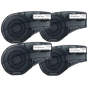 Compatible Label Tape Replacememt for M21-500-595-WT Cartridge Ribbon, 1/2 inches High Adhesion Vinyl Labels Tape, Black on White Film Work with Portable Printer,21' Length 0.5" Width -4 Roll