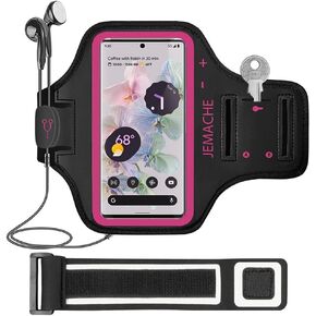 Pixel 8 7a 6a 5 Armband، JEMACHE مقاومة للماء في صالة الألعاب الرياضية والجري وحقيبة ذراع الهاتف لـ Google Pixel 8، 7a، 6a، 5 مع حامل مفاتيح (أسود)