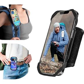 Cikyner Backpack Phone Holder, 2 in 1 Phone Holder for Backpack Strap Backpack Strap Clip for Phone 360° Rotatable & Detachable Belt Phone Holder for 4.5-7'' iPhone Huawei for Camping Hiking