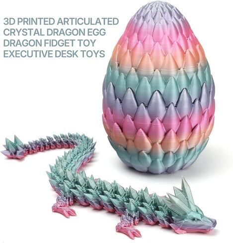 3D Printed Dragon Toy 12" Crystal Dragon Fidget Executive Desk Dragon Egg in Saudi Arabia