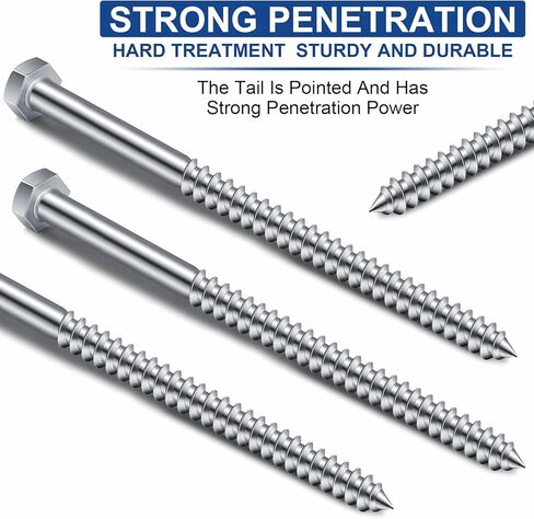 50 قطعة من مسامير التأخر من Blulu لمسامير الخشب ذات الرأس السداسي 304 مسامير من الفولاذ المقاوم للصدأ بخيط جزئي ومسامير خشبية ذاتية التنصت بلمسة نهائية سادة لمسامير الأثاث (1/4 × 4) in Kuwait