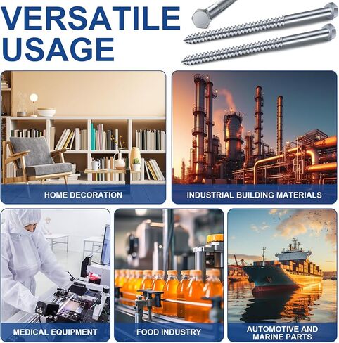 50 قطعة من مسامير التأخر من Blulu لمسامير الخشب ذات الرأس السداسي 304 مسامير من الفولاذ المقاوم للصدأ بخيط جزئي ومسامير خشبية ذاتية التنصت بلمسة نهائية سادة لمسامير الأثاث (1/4 × 4) in Kuwait