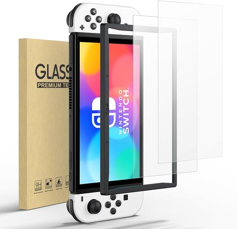 واقي شاشة JSAUX مكون من قطعتين مصمم لجهاز نينتندو سويتش OLED 2021، واقي مضاد للوهج صلابة 9H سهل التركيب مع أداة دليل زجاج مقوى مقاوم للخدش غير لامع لمفتاح OLED 7 بوصة in Saudi Arabia