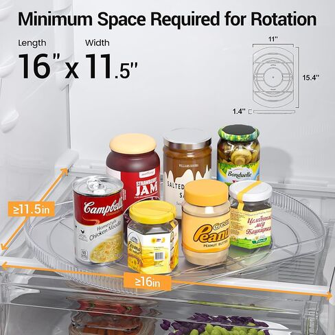LAMU Lazy Susan Organizer for Refrigerator 15.4''x11'' Turntable Organizer for Fridge, Cabinet, Pantry, Kitchen Bathroom Vanity Makeup Refrigerator Organizers and Storage, Clear, Rectangle,1Pack in Saudi Arabia