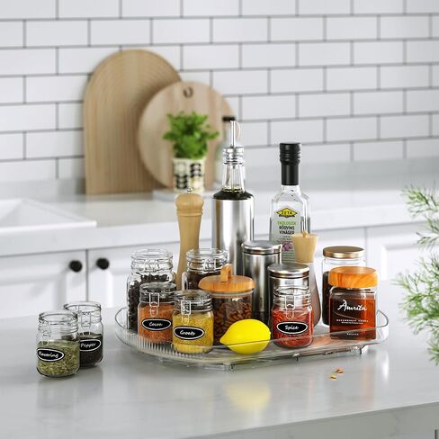 LAMU Lazy Susan Organizer for Refrigerator 15.4''x11'' Turntable Organizer for Fridge, Cabinet, Pantry, Kitchen Bathroom Vanity Makeup Refrigerator Organizers and Storage, Clear, Rectangle,1Pack in Saudi Arabia