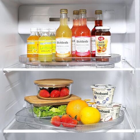 LAMU Lazy Susan Organizer for Refrigerator 15.4''x11'' Turntable Organizer for Fridge, Cabinet, Pantry, Kitchen Bathroom Vanity Makeup Refrigerator Organizers and Storage, Clear, Rectangle,1Pack in Saudi Arabia