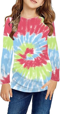 قمصان بناتي من Greatchy مصنوعة من القطن كاجوال وأكمام طويلة ورقبة دائرية وألوان متعددة، بلوزة علوية in Kuwait