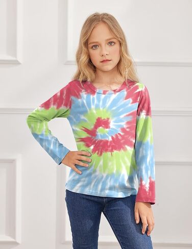 قمصان بناتي من Greatchy مصنوعة من القطن كاجوال وأكمام طويلة ورقبة دائرية وألوان متعددة، بلوزة علوية in Kuwait