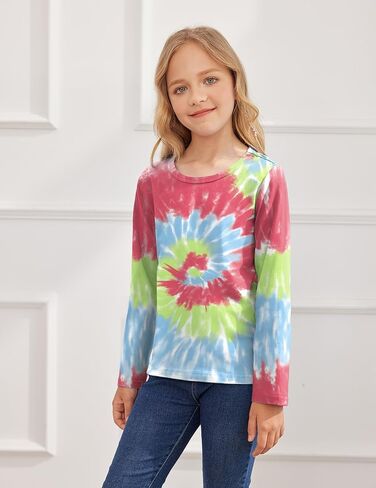 قمصان بناتي من Greatchy مصنوعة من القطن كاجوال وأكمام طويلة ورقبة دائرية وألوان متعددة، بلوزة علوية in Kuwait