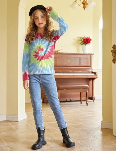 قمصان بناتي من Greatchy مصنوعة من القطن كاجوال وأكمام طويلة ورقبة دائرية وألوان متعددة، بلوزة علوية in Kuwait