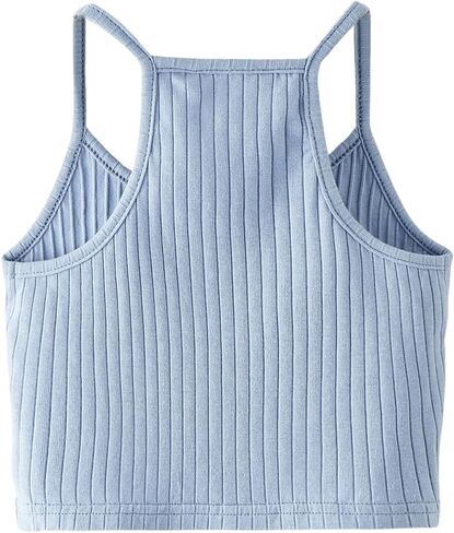 OYOANGLE Girl's Rib Knitted Spaghetti Straps Crop Cami Top Round Neck Sleeveless Solid Camisole Tops in Saudi Arabia