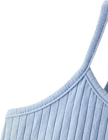OYOANGLE Girl's Rib Knitted Spaghetti Straps Crop Cami Top Round Neck Sleeveless Solid Camisole Tops in Saudi Arabia