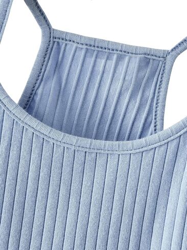 OYOANGLE Girl's Rib Knitted Spaghetti Straps Crop Cami Top Round Neck Sleeveless Solid Camisole Tops in Saudi Arabia
