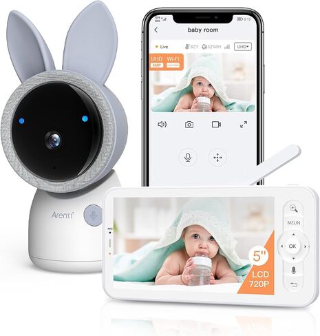 ARENTI Upgraded Smart Baby Monitor,4MP 5" HD 2.4G&5G WiFi Baby Monitor with Camera and Audio,Infrared Night Vision,Night Light, 2-Way Audio,Cry&Motion Detection,Temperature Sensor,App Control in Saudi Arabia