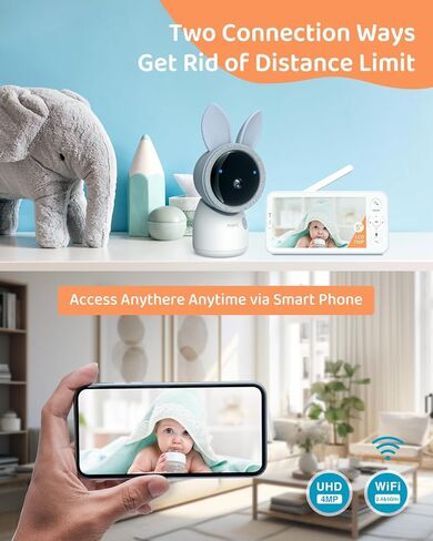 شاشة مراقبة الطفل الذكية ARENTI، 4MP 5 بوصة HD 2.4G&5G WiFi مراقبة الطفل مع الكاميرا والصوت، رؤية ليلية بالأشعة تحت الحمراء، ضوء ليلي، صوت ثنائي الاتجاه، كشف البكاء والحركة، مستشعر درجة الحرارة، التحكم في التطبيق in Kuwait