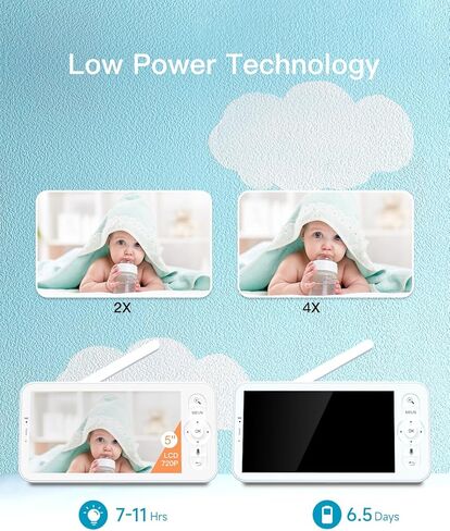 شاشة مراقبة الطفل الذكية ARENTI، 4MP 5 بوصة HD 2.4G&5G WiFi مراقبة الطفل مع الكاميرا والصوت، رؤية ليلية بالأشعة تحت الحمراء، ضوء ليلي، صوت ثنائي الاتجاه، كشف البكاء والحركة، مستشعر درجة الحرارة، التحكم في التطبيق in Kuwait