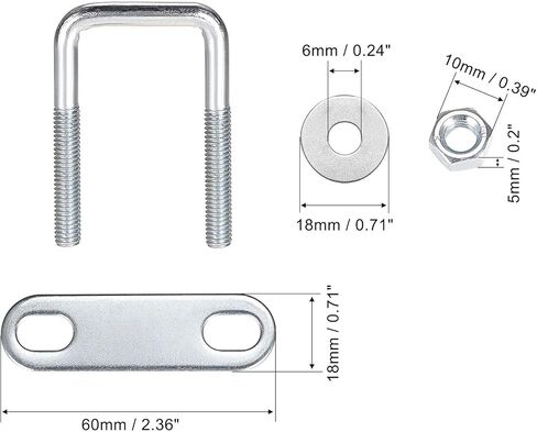 uxcell Square U-Bolts 1-1/4"(30mm) Inner Width Carbon Steel M6 with Nuts, Frame Plate, Round Washers in Saudi Arabia