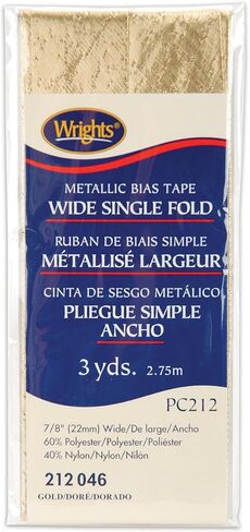 Wrights Single Fold Lame' Bias Tape 7/8" X3yd, Gold in Saudi Arabia