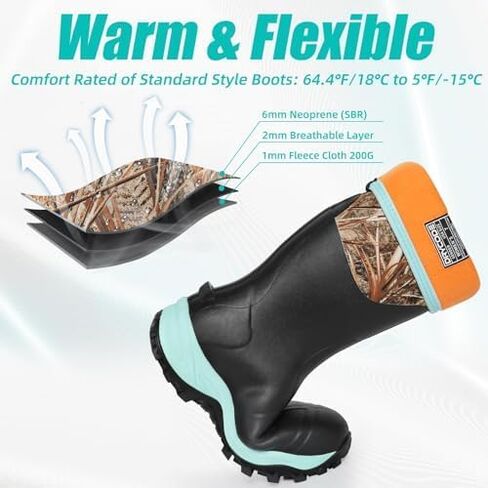 أحذية مطاطية D DRYCODE للنساء مع ساق فولاذية، أحذية مطر دافئة مقاومة للماء من النيوبرين 6 مم، أحذية صيد للعمل في الطين في الهواء الطلق، أزرق مائي، مقاس 5-11 in Kuwait