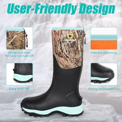 أحذية مطاطية D DRYCODE للنساء مع ساق فولاذية، أحذية مطر دافئة مقاومة للماء من النيوبرين 6 مم، أحذية صيد للعمل في الطين في الهواء الطلق، أزرق مائي، مقاس 5-11 in Kuwait
