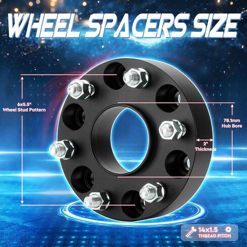 6x5.5 Hubcentric Wheel Spacers 2in 6x139.7 Wheel Adapter Forged 6 Lugs fit for Chevrolet Avalanche 2007-2013 Express 1500 2003-2014 GMC Yukon 2000-2021 78.1mm Bore M14x1.5 Studs 4pcs in Saudi Arabia