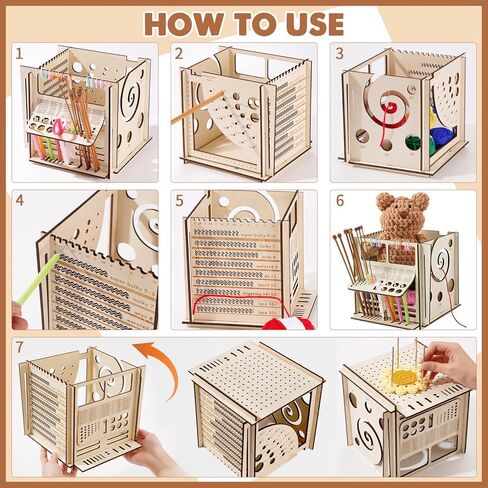 أطباق غزل خشبية الكل في واحد لإكسسوارات الحياكة والكروشيه، لوحة حجب مربعة الشكل، أداة قياس إبرة الكروشيه، أداة تنظيم الأدوات اليدوية، هدية لمحبي الكروشيه in Kuwait