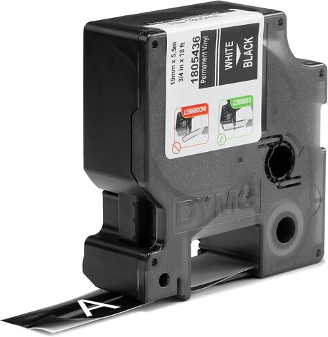 ملصقات فينيل صناعية من DYMO Rhino، مقاس 3/4 بوصة، طباعة بيضاء على شريط أسود in Saudi Arabia