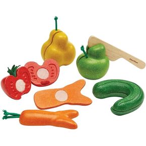 PlanToys Wooden Assorted Fruit and Vegetable Food Set (3416) | Sustainably Made from Rubberwood and Non-Toxic Paints and Dyes in Saudi Arabia