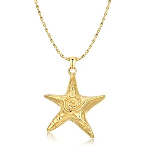 18K Gold Plated Starfish Pendant Necklace Stainless Steel Conch & Pearl Chain Choker for Women Ocean Jewelry in Kuwait