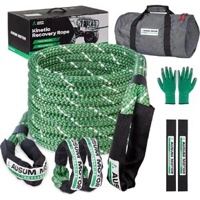 1" x 30ft Kinetic Recovery Rope, 48600lbs Break Strength, Kinetic Tow Rope kit with 2 UHMWPE Soft Shackles, 35% Elasticity Heavy-Duty Offroad Recovery Kit for Jeep ATV UTV SUV Truck Green in Saudi Arabia