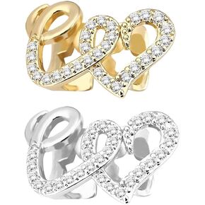 2 Pack Unisex Copper Heart-Shaped Grillz - Gold + Silver Removable Hip Hop Punk Tooth Gems Halloween Accessories Party Gift in Saudi Arabia