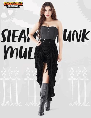 زي تنورة Spooktacular Creations للسيدات Steampunk Mullet، فستان قراصنة عصر النهضة القوطي لحفلات الهالوين التنكرية in Saudi Arabia