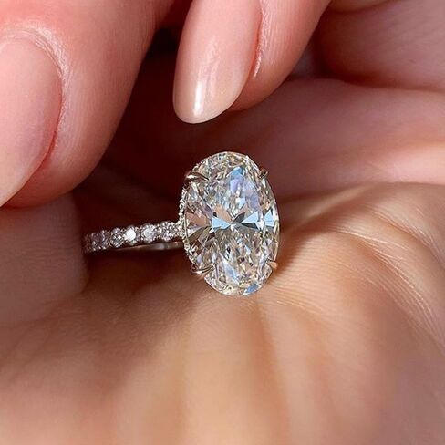 Oval Cut Simulated Diamond Engagement Ring for Women, 925 Sterling Silver Plated, Classic Solitaire with Side Stones, Elegant Wedding Proposal Ring in Saudi Arabia