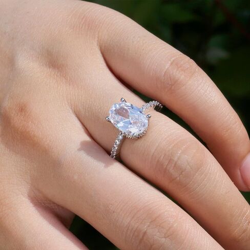Oval Cut Simulated Diamond Engagement Ring for Women, 925 Sterling Silver Plated, Classic Solitaire with Side Stones, Elegant Wedding Proposal Ring in Saudi Arabia
