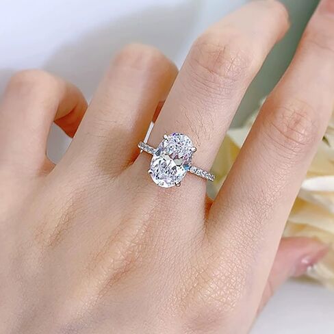 Oval Cut Simulated Diamond Engagement Ring for Women, 925 Sterling Silver Plated, Classic Solitaire with Side Stones, Elegant Wedding Proposal Ring in Saudi Arabia