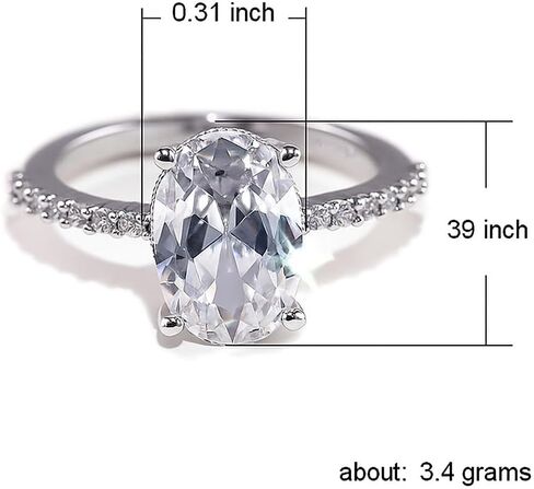 Oval Cut Simulated Diamond Engagement Ring for Women, 925 Sterling Silver Plated, Classic Solitaire with Side Stones, Elegant Wedding Proposal Ring in Saudi Arabia
