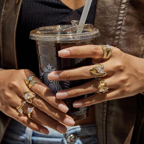 Gold-Plated Butterfly Ring with Dangling Chains and Cubic Zirconia, Adjustable Statement Ring,Cocktail Party Minimalist Ring for Women in Kuwait