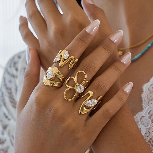 Gold-Plated Butterfly Ring with Dangling Chains and Cubic Zirconia, Adjustable Statement Ring,Cocktail Party Minimalist Ring for Women in Kuwait