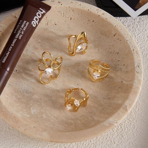 Gold-Plated Butterfly Ring with Dangling Chains and Cubic Zirconia, Adjustable Statement Ring,Cocktail Party Minimalist Ring for Women in Kuwait