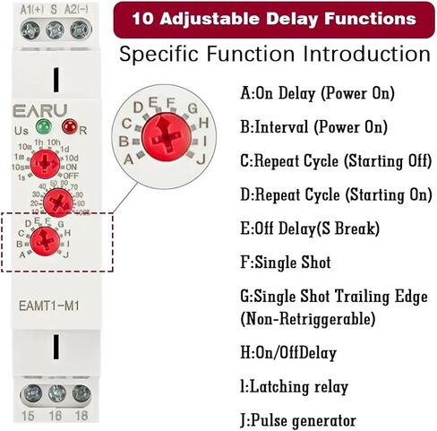 1PCS 16A Multifunction Type 0.1 Second -10 Days Timer Relay with 10 Function Choices AC DC 12V-240V 250VAC Time Relay Din Rail(EAMT1-M2) in Saudi Arabia