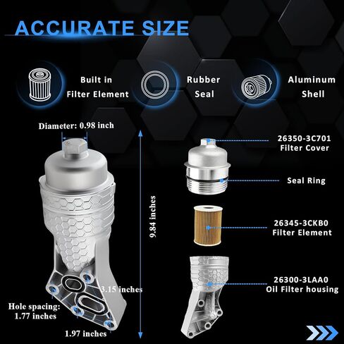 2025 Upgrade Aluminum 26300-3LAA0 Oil Filter Housing Compatible with Hyundai Palisade 2020-25,Genesis 2016,Genesis G80 2017-20,for Kia Sorento 2019-20,Cadenza 2017-20,Sedona 2019-21,Telluride 2020-24 in Saudi Arabia