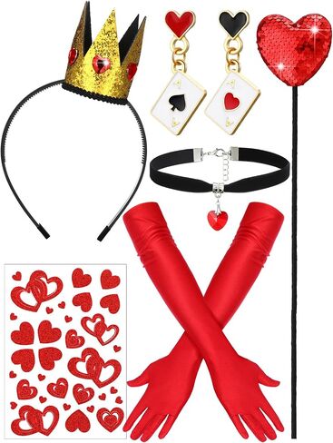 6 Pcs Halloween Heart Queen Costume Accessories for Women Queen Heart Crown Party Accessories Headband Scepter Wand in Saudi Arabia